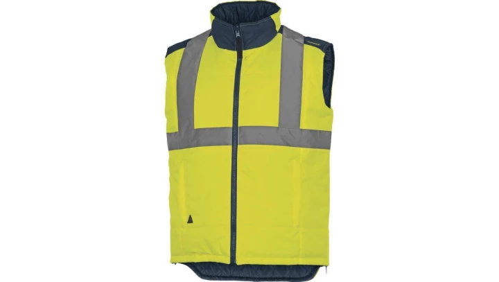 Kamizelka ostrzegawcza dwustronna z poliestru Oxford powlekanego poliuretanem żółta fluo-granatowa rozmiar L CORPFIDJIHVJMGT