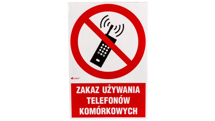 Samoprzylepna tabliczka ostrzegawcza /Zakaz używania telefonów komórkowych 200x300/ IP/013/1/C1/F