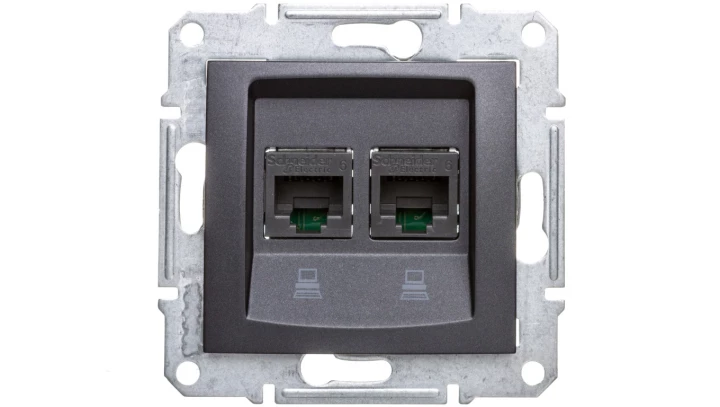 SEDNA Gniazdo komputerowe podwójne RJ45 kat.6 UTP grafitowe SDN4800170