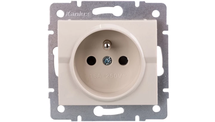 LOGI Gniazdo pojedyncze ochrona styków śrubowy Kremowy 16A 250V 021250103 25149