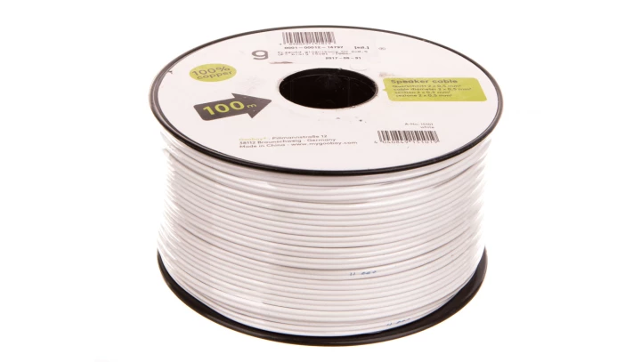 Przewód głośnikowy CU 2x0,5 OFC biały 15101 /100m/