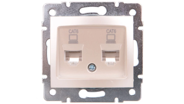 DOMO Gniazdo komputerowe podwójne niezależne 2x RJ45Cat 6 Jack perłowe białe 011420030 24992