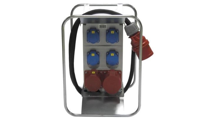 Rozdzielnica budowlana elCARRY-R C32-1104 IP44 w ramie, 2m H07RN-F 5G4 z wt. CEE 32A, gn: 4x GK 230V 1x CEE 16A 1x CEE 32A, RCCB