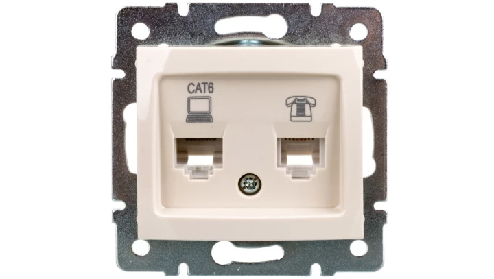 DOMO Gniazdo teleinformatyczne RJ45 Cat 6+RJ11 kremowe 011440003 24817
