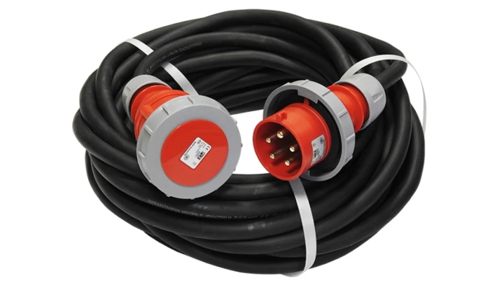 Przedłużacz budowlany trójfazowy elCORD CEE 32A 400V IP67 50m H07RN-F 5G6 z wtyczką i gniazdem CEE 32A-5P IP67 30366500