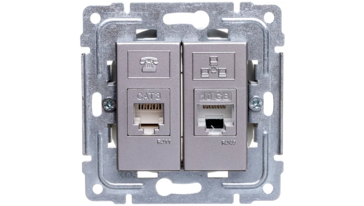 DANTE Gniazdo teleinformatyczne RJ45 kat.5e nieekranowane + RJ11 inox 454169
