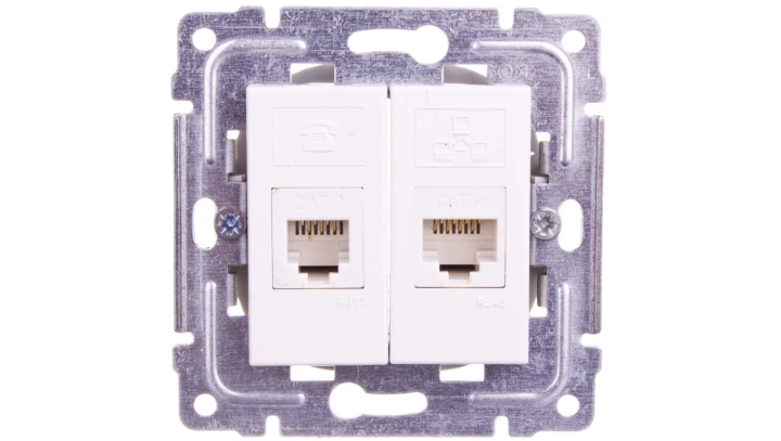 DANTE Gniazdo teleinformatyczne RJ45 kat.5e nieekranowane + RJ11 białe 450469