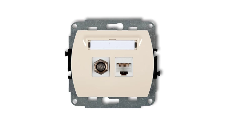 TREND Gniazdo antenowe pojedyncze typu F (SAT) + gniazda komputerowe pojedyncze 1xRJ45 kat. 5e 8-stykowy beżowy 1GFK-1