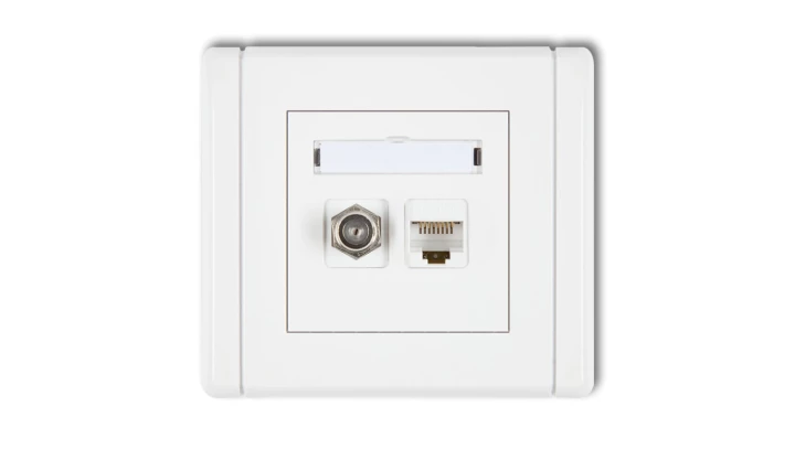 FLEXI Gniazdo antenowe pojedyncze typu F (SAT) + gniazdo komputerowe pojedyncze 1xRJ45 kat. 5e 8-stykowe biały FGFK-1