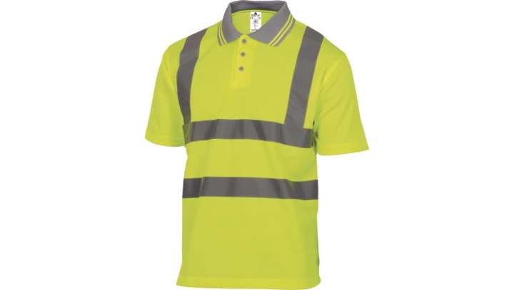 Polo ostrzegawcze z krótkimi rękawami z poliestru kołnierz zapinany na guziki 160 g/m2 kolor żółty fluo rozmiar XXL OFFSHJAXX
