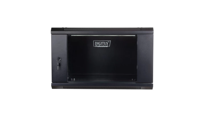 Szafa wisząca jednosekcyjna 19 cali 4U 279/600/450mm drzwi szklane czarna (RAL 9004) niezmontowana DN-WU19 04U/450/B