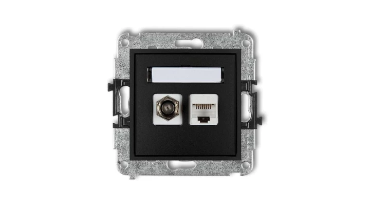 MINI Gniazdo antenowe typu F (SAT) + gniazda komputerowe 1xRJ45 kat. 5e czarny mat 12MGFK-1