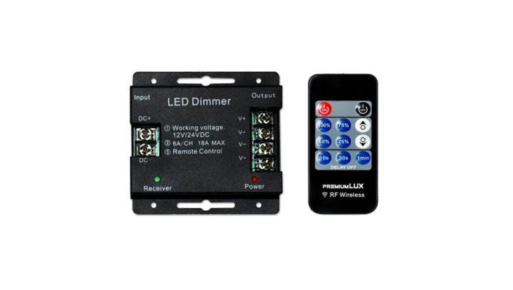 Ściemniacz LED RF 216W 12V 24V 18A czarny pilot radiowy 11 key