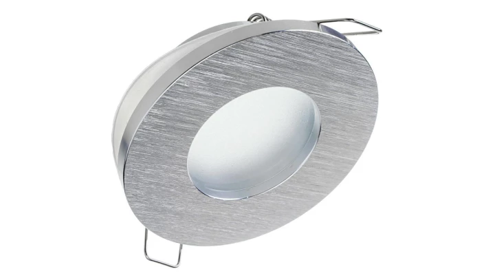 Oprawa DELUXE okrągła hermetyczna IP44 srebrna szczotkowana drapana aluminiowa z szybką szron