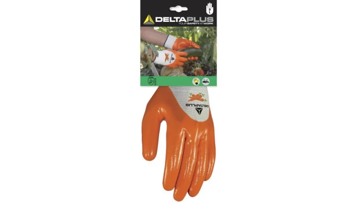 Rękawica dziana z poliestru, Powłoka Nitrylowa Na Strona Chwytnej kolor pomarańczowy 9 DPVE715OR09