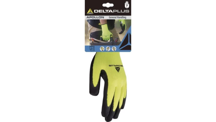 Rękawica dziana z poliestru, Strona Chwytna Powlekana Pianką Lateksową kolor żółto-czarny 9 DPVV733JA09