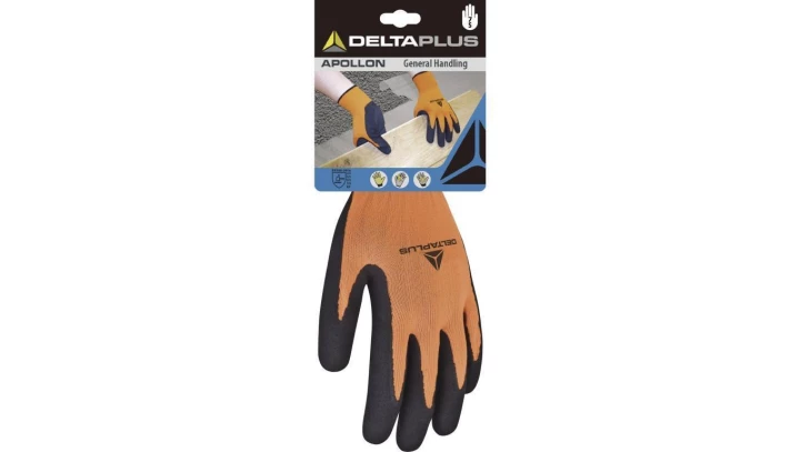 Rękawica dziana z poliestru, Strona Chwytna Powlekana Pianką Lateksową kolor żółto-czarny 7 DPVV733OR07