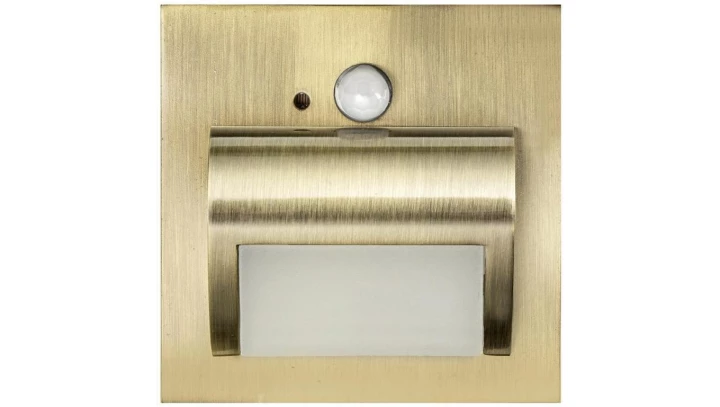 Oprawa Beryl PIR mosiądz zimna 6500K 1,5W 12V DC 9 led smd 3014 kwadrat do puszki fi 60 z czujką ruchu PIR