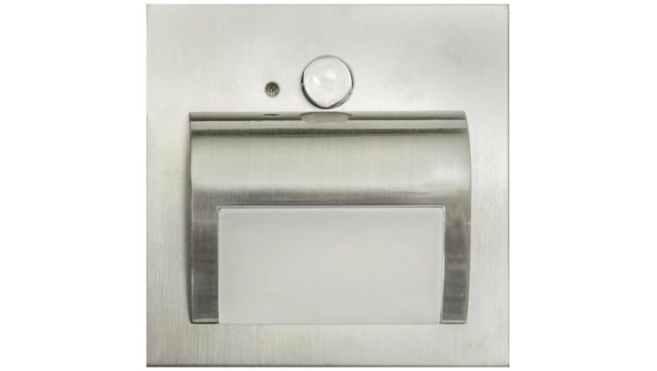 Oprawa Beryl PIR szczotkowana ciepła 3000K 1,5W 12V DC 9 led smd 3014 kwadrat do puszki fi 60 z czujką ruchu PIR