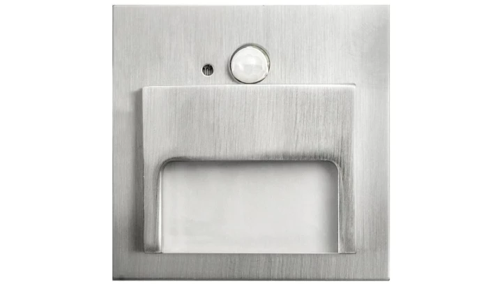 Oprawa Ontario PIR satyna 1,5W zimna 12V DC 9 led smd 3014 kwadrat do puszki fi 60 z czujką ruchu PIR