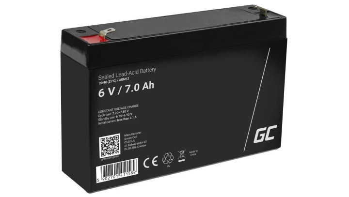 Green Cell AGM VRLA 6V 7Ah bezobsługowy akumulator do systemu alarmowego, kasy fiskalnej, zabawki