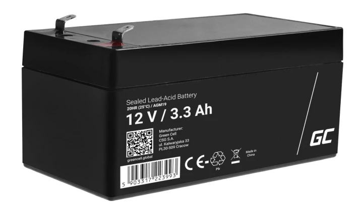 Green Cell AGM VRLA 12V 33Ah bezobsługowy akumulator do kosiarki, skutera, łodzi, wózka inwalidzkiego
