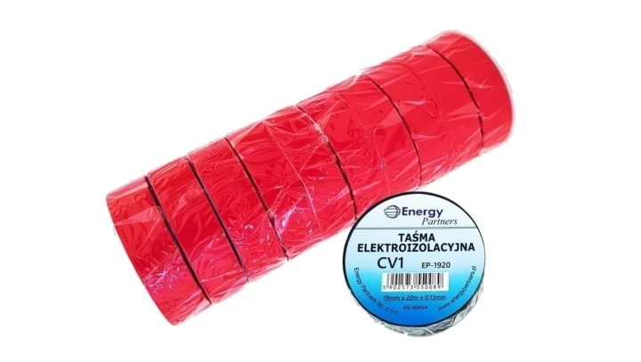 Taśma elektroizolacyjna PCW (zestaw 10 rolek 19mm x 20m x 0.13mm) czerwona