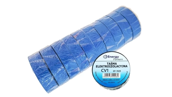Taśma elektroizolacyjna PCW (zestaw 10 rolek 19mm x 20m x 0.13mm) niebieska