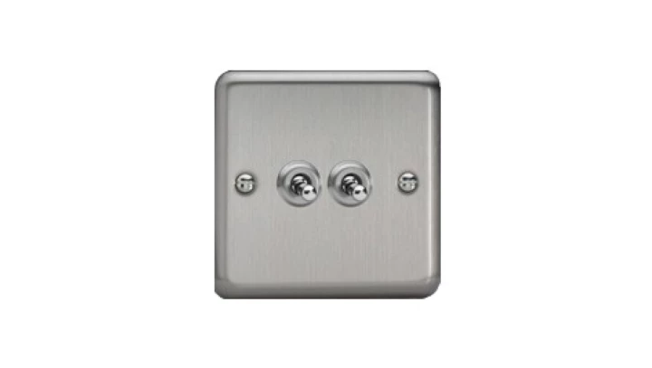 Łącznik uniwersalny schodowy podwójny 10A 230V dźwigniowy 86x86mm - kolor stal szlifowana C-ET2SS