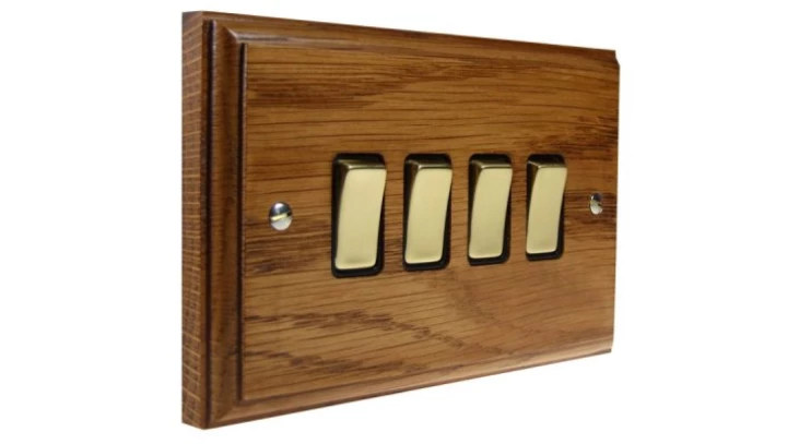 Łącznik uniwersalny schodowy poczwórny 10A 230V klawiszowy 96x156mm - kolor MEDIUM OAK W-E4.1MO