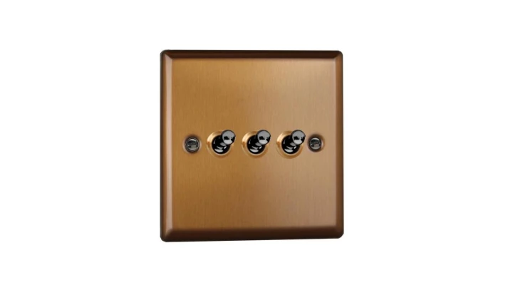Łącznik uniwersalny schodowy potrójny 10A 230V dźwigniowy 91x91x36mm - kolor miedź M-ET3SM