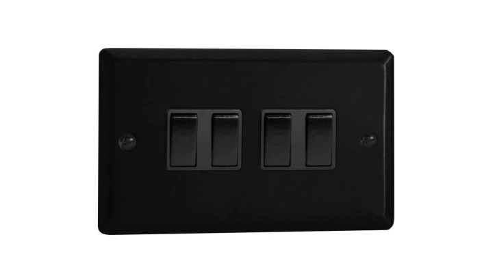 Łącznik uniwersalny schodowy poczwórny 10A 230V klawiszowy 91x150x25mm - kolor czarny mat M-E4.1BM