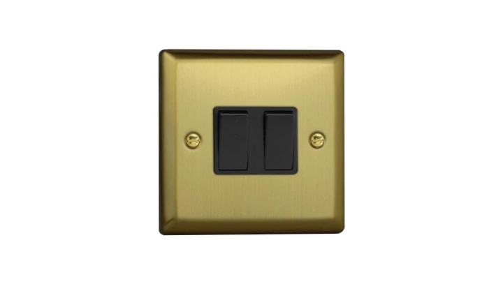 Łącznik uniwersalny schodowy10A 230V + łącznik krzyżowy 10A 230V klawiszowy 91x91x25mm - kolor złoto szlifowane M-E1SZ+E1KSZ