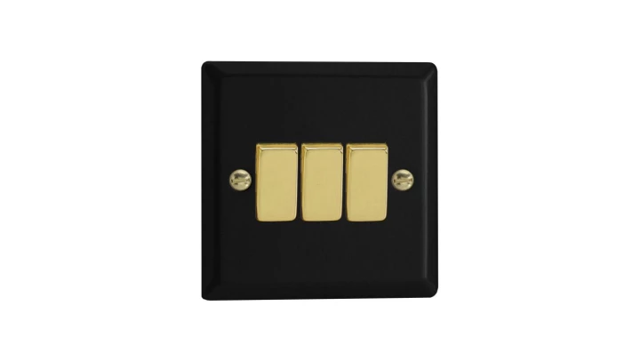 Łącznik uniwersalny schodowy potrójny 10A 230V klawiszowy - kolor czarny mat V-E3SBM