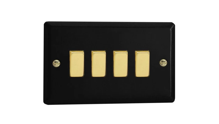 Łącznik uniwersalny schodowy poczwórny 10A 230V klawiszowy - kolor czarny mat V-E4.1BM