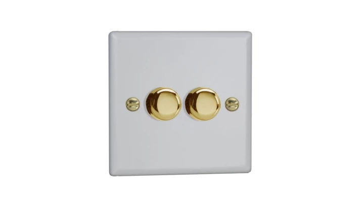 Ściemniacz podwójny przyciskowo-obrotowy do LED 2x120W (leading / trailing edge) 91x91mm kolor biały mat V-PRO-2X120-LED-LT-WM