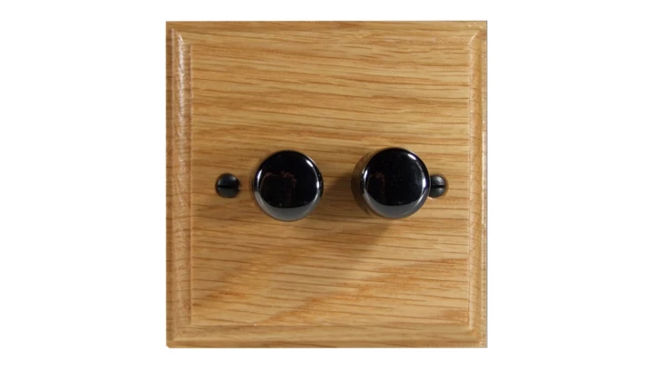 Ściemniacz podwójny przyciskowo-obrotowy do LED 2x120W - kolor jasny dąb + czarne irydium W-PRO-2X120-LED-LT-LO