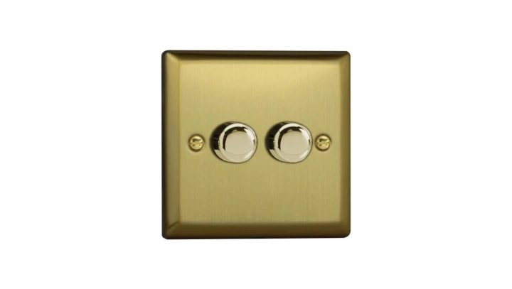 Ściemniacz podwójny przyciskowo-obrotowy do LED 2x120W (leading / trailing edge) 91x91mm kolor złoto szlifowane M-PRO-2X120-LED-