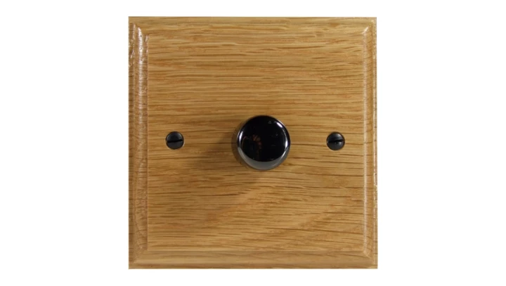 Ściemniacz przyciskowo-obrotowy do LED 120W (leading / trailing edge) 96x96 mm kolor jasny dąb + czarne irydium W-PRO-120-LED-LT