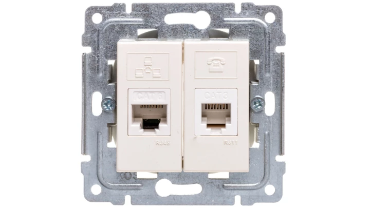 DANTE Gniazdo teleinformatyczne RJ45 kat.5e nieekranowane + RJ11 krem 450369