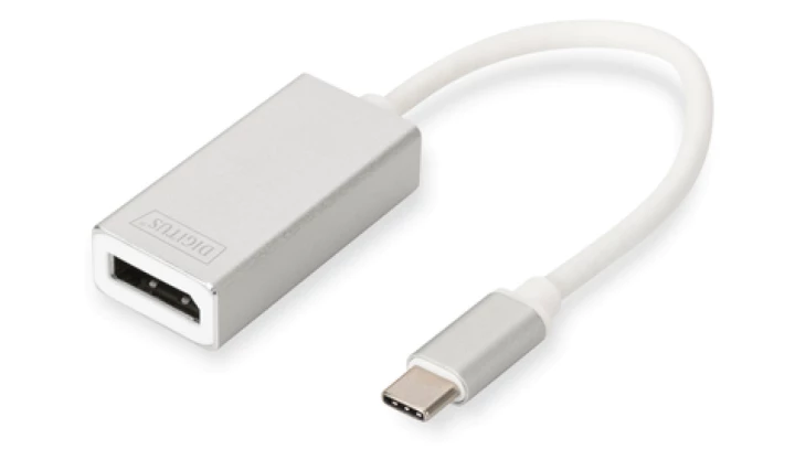 Adapter graficzny DisplayPort 4K 30Hz na USB-C aluminiowy srebrny dł. 20cm DA-70844
