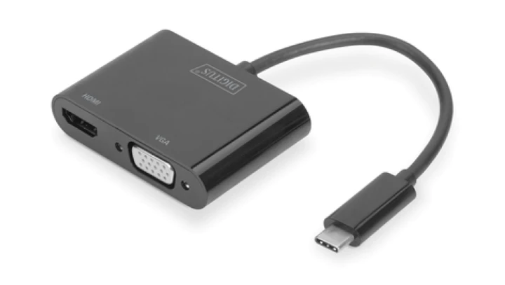 Adapter graficzny HDMI/ VGA 4K 30Hz UHD/ FHD na USB 3.1-C z audio czarny aluminiowy DA-70858