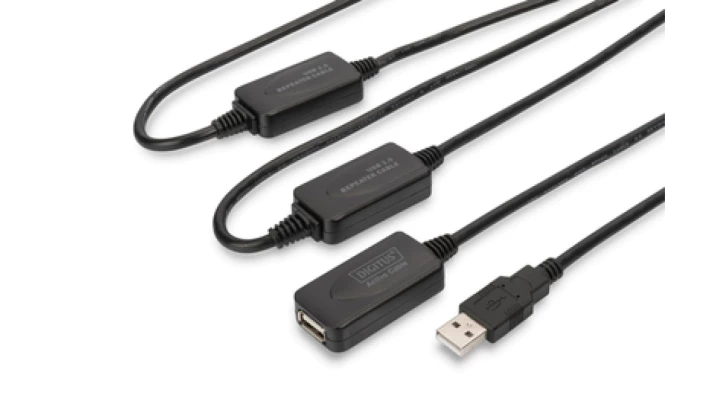 Kabel przedłużający USB 2.0 HighSpeed Typ USB A/USB A M/Ż aktywny czarny 25m DA-73103