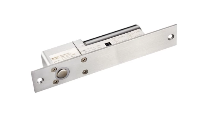 Elektrozamek trzpieniowy rewersyjny siła trzymania 800 kg, sygnalizacja stanu drzwi, zwłoka czasowa, zasilanie 12V / 24V DC