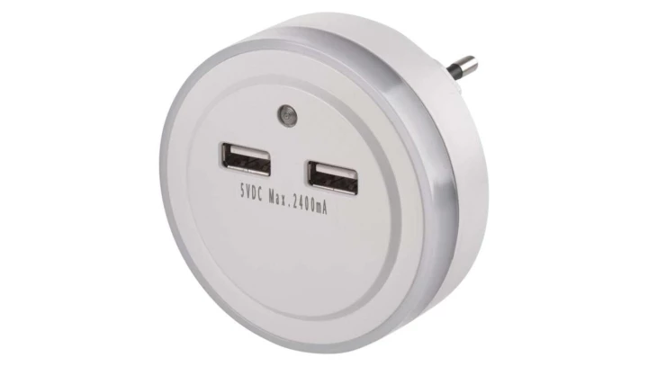 Lampka nocna 3× LED do gniazdka 2× USB czujnik zmierzchu P3313