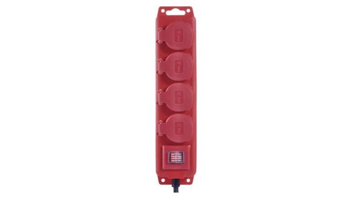 Przedłużacz z wyłącz. 4 gn 3m 15mm IP44 guma czerwony P14131
