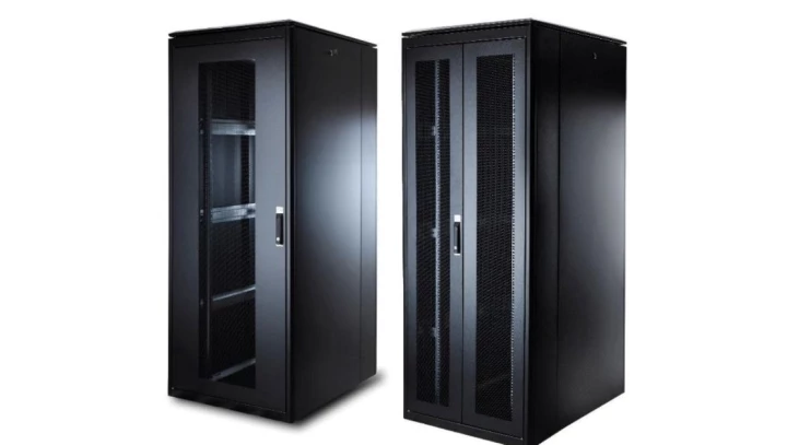 Szafa serwerowa stojąca 19 cali 42U 2053x800x1000mm drzwi przód tył perforacja czarna nośność 1000kg DN-32005-M