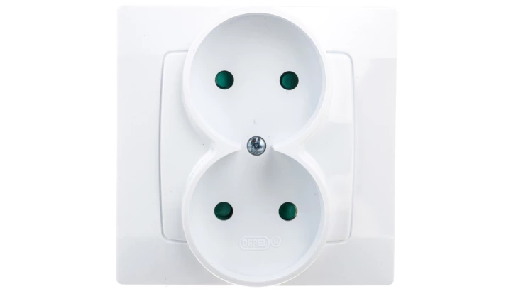 KARO Gniazdo podwójne b/u z przesłonami białe GP-2SP/00