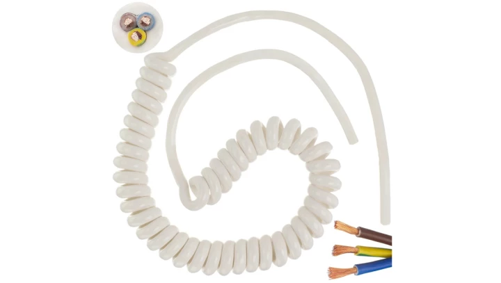Przewód OMY spiralny H03VVH8-F 3x0,75 0,3m / 1,7m biały