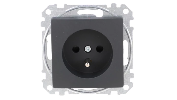 Gniazdo zasilające 2P+PE z przesł torów pr zaciski bezg, czarny antracyt, Sedna Design i Elements SDD114012
